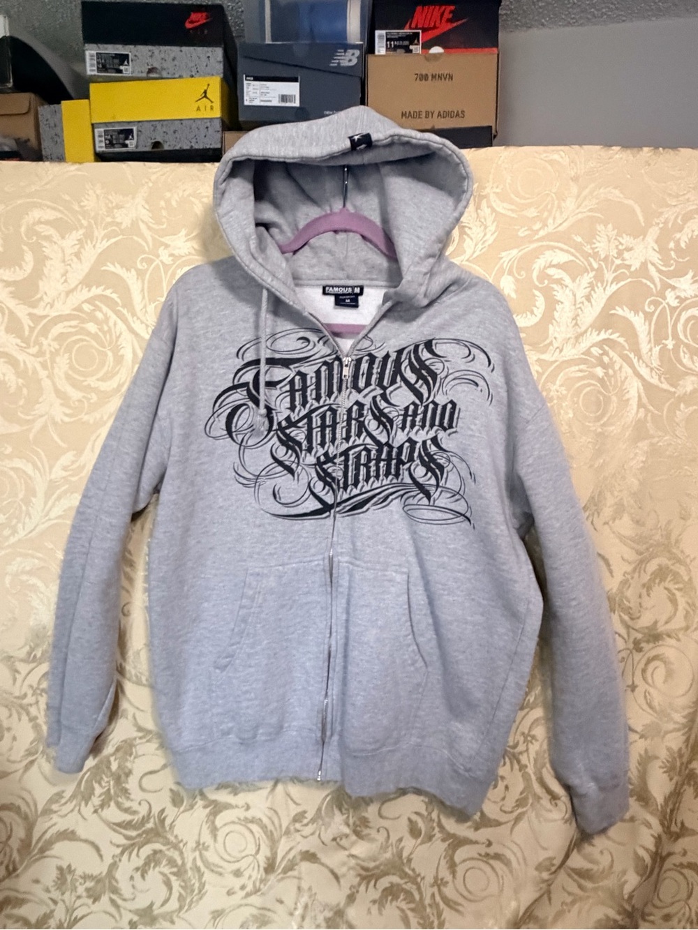 Famous Stars & Straps Light Gray Hoodie with Black Logo